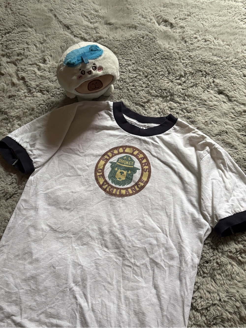 Smokey Bear White & Black Ringer Kids T‑Shirt